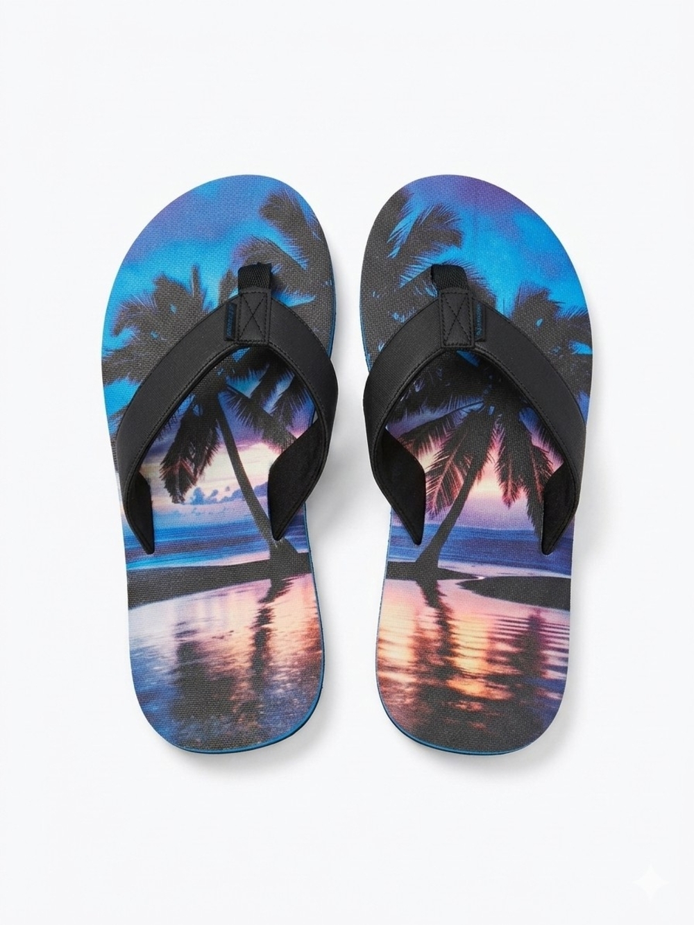 Tropical Sunset Palm Flip Flops - Blue Pink